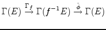 $\displaystyle \Gamma (E) \overset{\Gamma_f}{\to} \Gamma(f^{-1}E)
\overset{\tilde{\phi}}{\to} \Gamma (E)
$